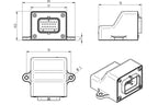 Technical drawing of an electronic connector with dimensions