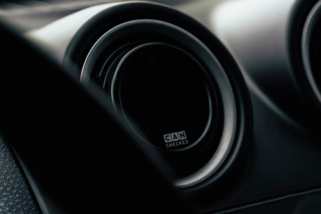 CANchecked MFD15 Gen2 1.5-inch multi-function display installed in a Ford Fiesta MK5, MK6, or MK7 interior, providing real-time vehicle diagnostics, performance monitoring, and customizable data display through a vehicle-specific integration.