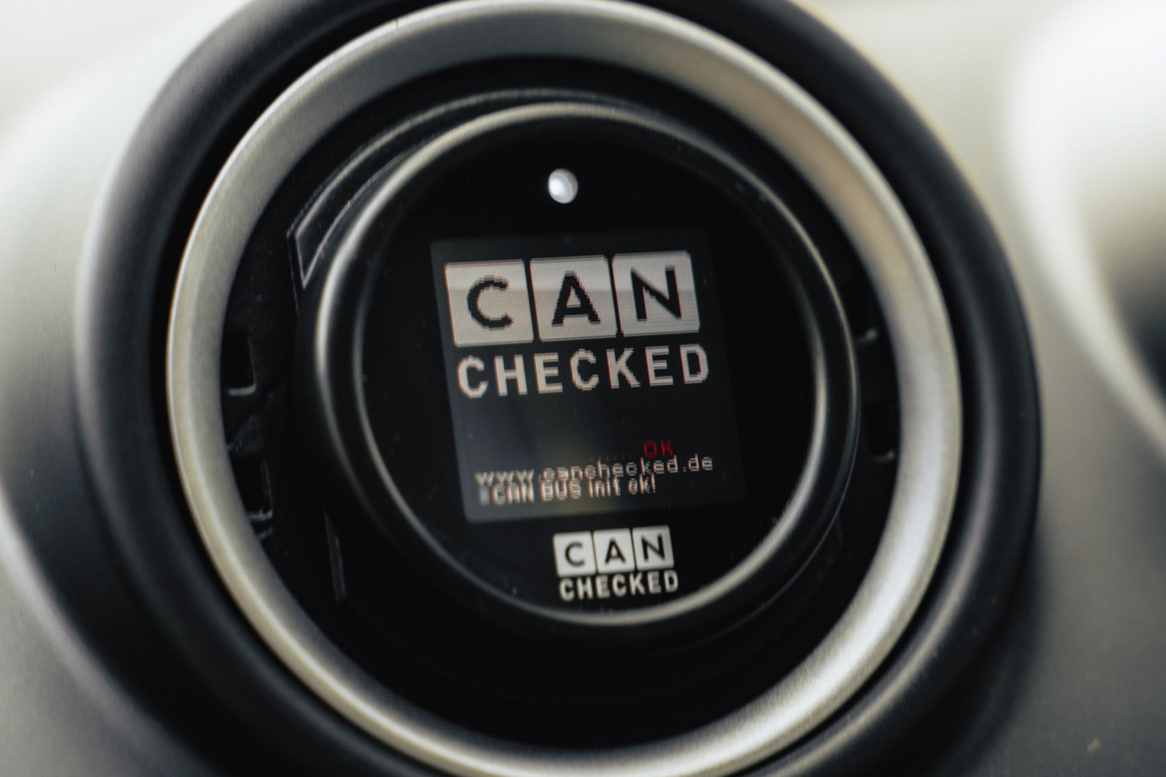 CANchecked Ford Fiesta MK5/MK6/MK7 interior multi-function display, 1.5-inch Gen2 LHD model showing dashboard installation