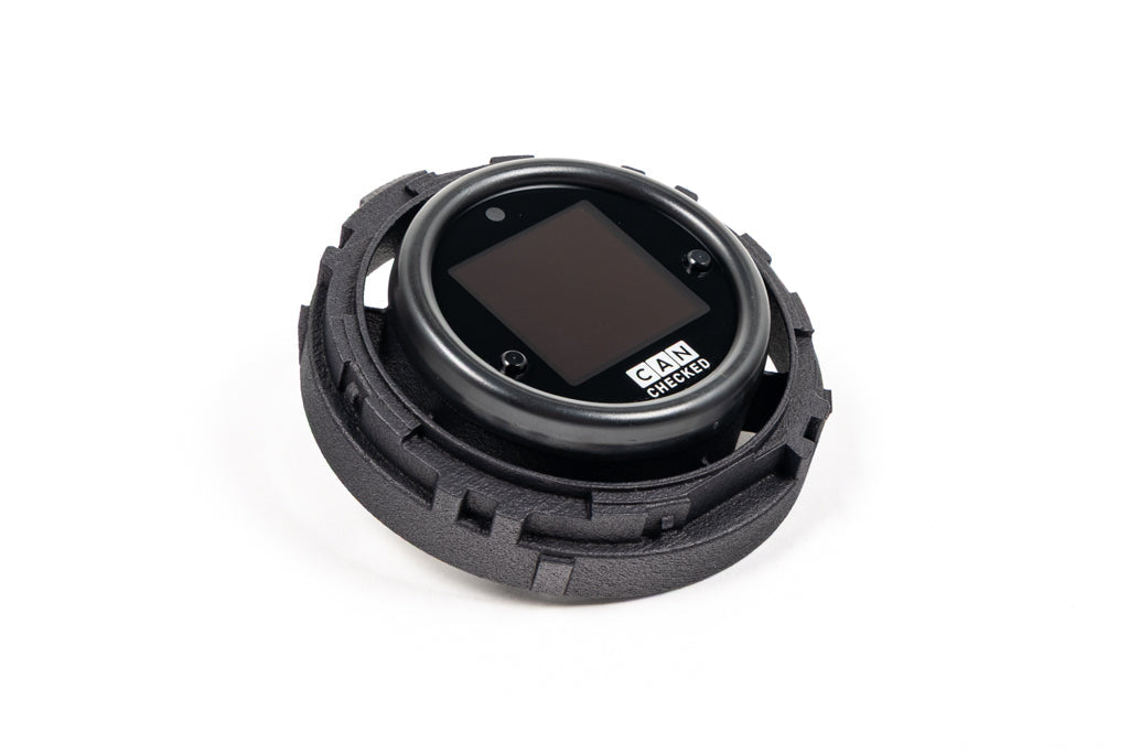 CANchecked MFD15 Gen2 1.5-inch multi-function display for Mazda ND Miata MX-5 displayed on a white background, featuring an OLED screen, vehicle-specific fitment, and real-time vehicle data monitoring.