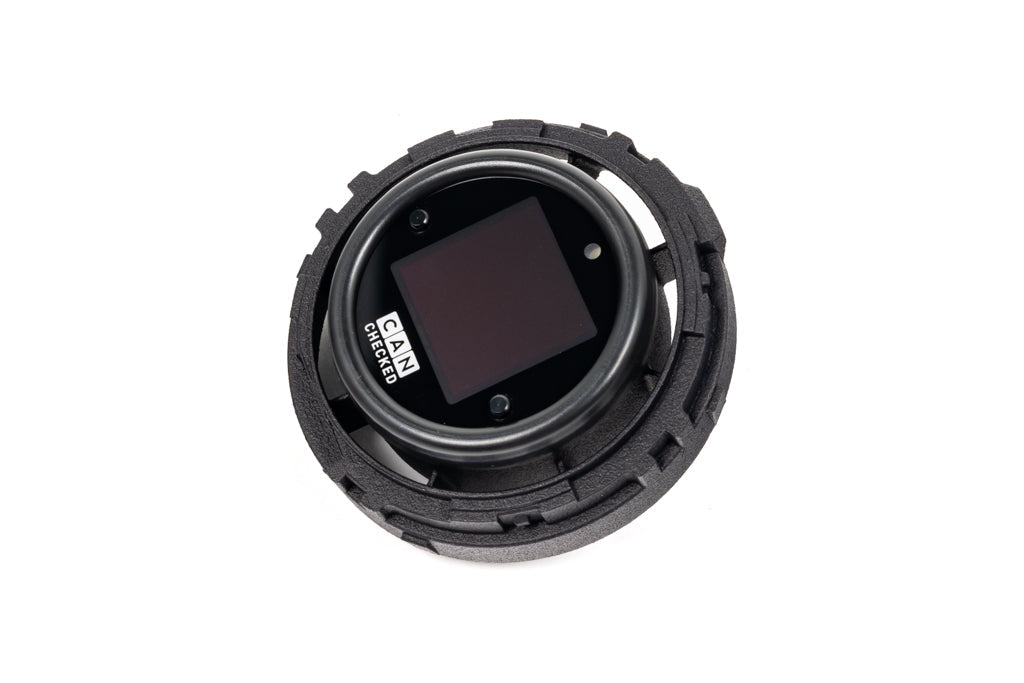 CANchecked MFD15 Gen2 1.5-inch multi-function display for Mazda ND Miata MX-5 displayed on a white background, featuring an OLED screen, vehicle-specific fitment, and real-time vehicle data monitoring.