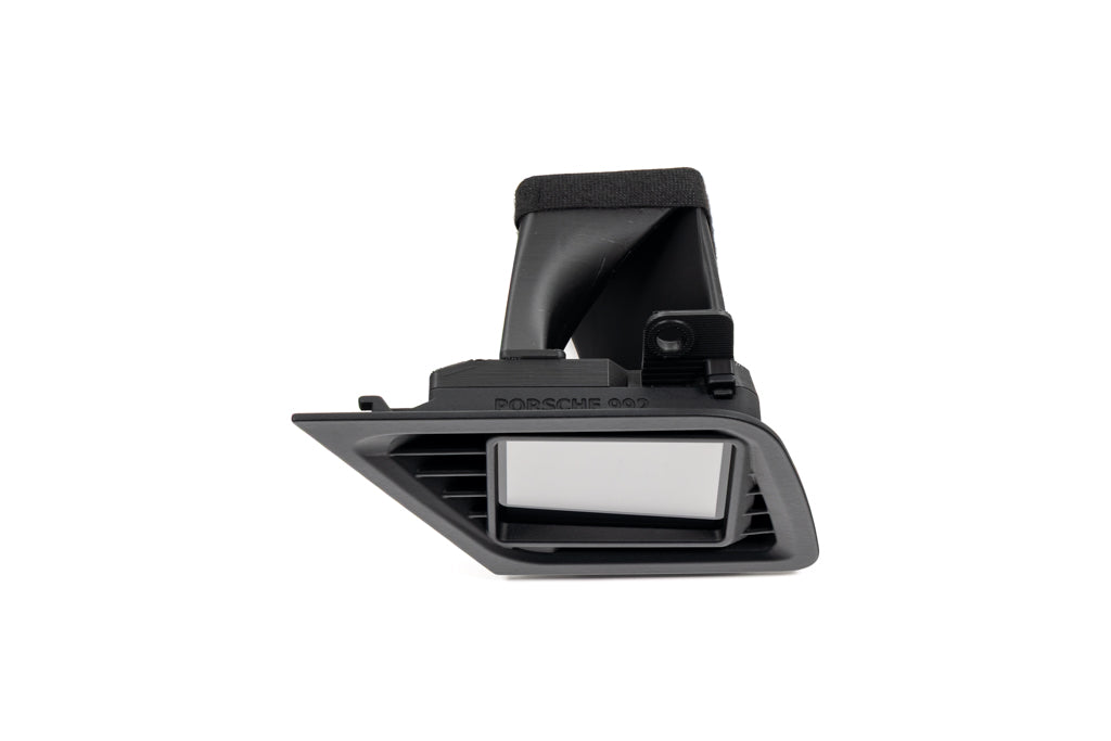 CANchecked MFD32 Gen2 Multi Function Display for Porsche 992 911 LHD shown on a white background with vehicle-specific vent integration and CAN bus monitoring functionality.