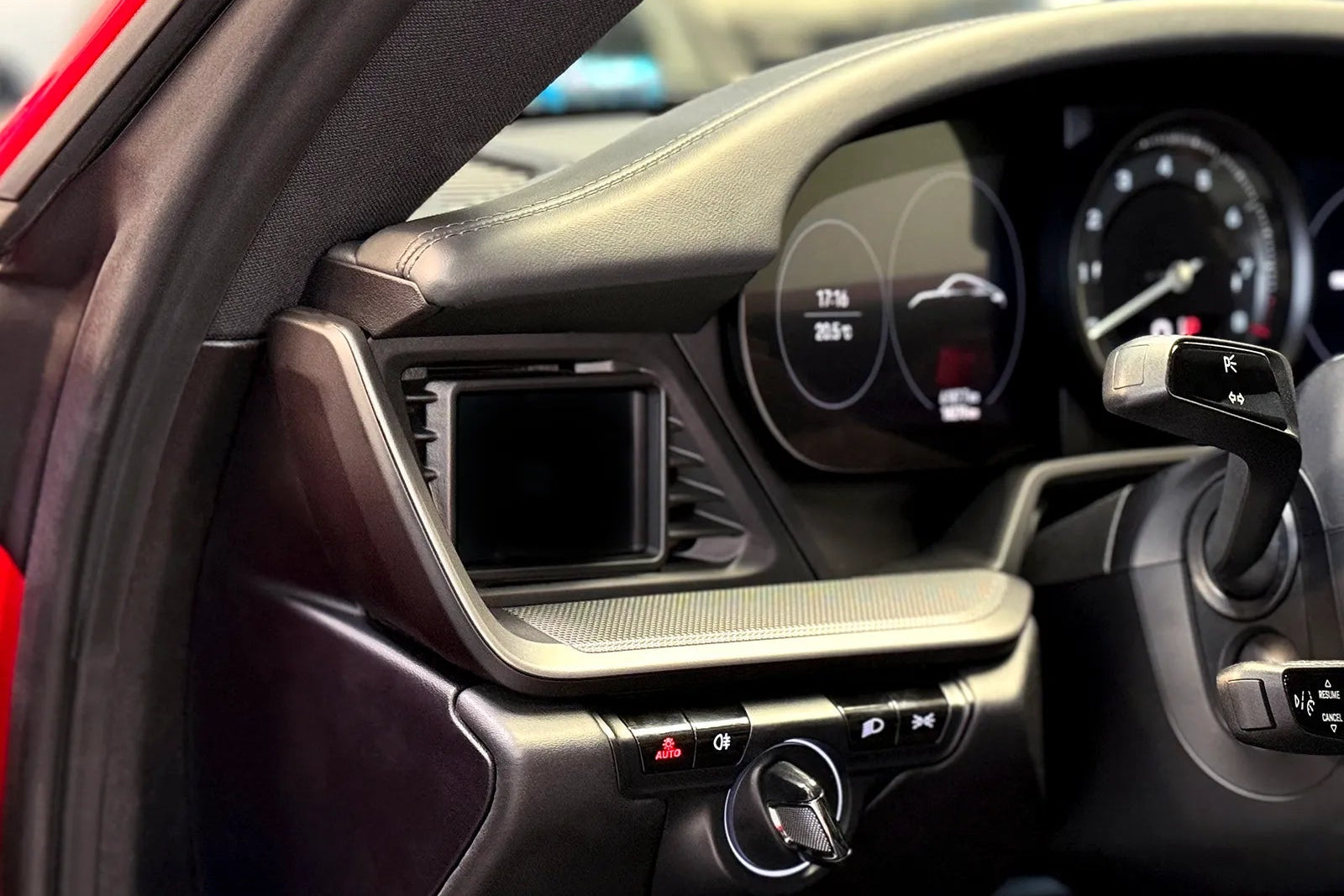 CANchecked Porsche 992 911 Multi Function Display 3.2" Gen2 interior screen for LHD models, showing digital dashboard features.