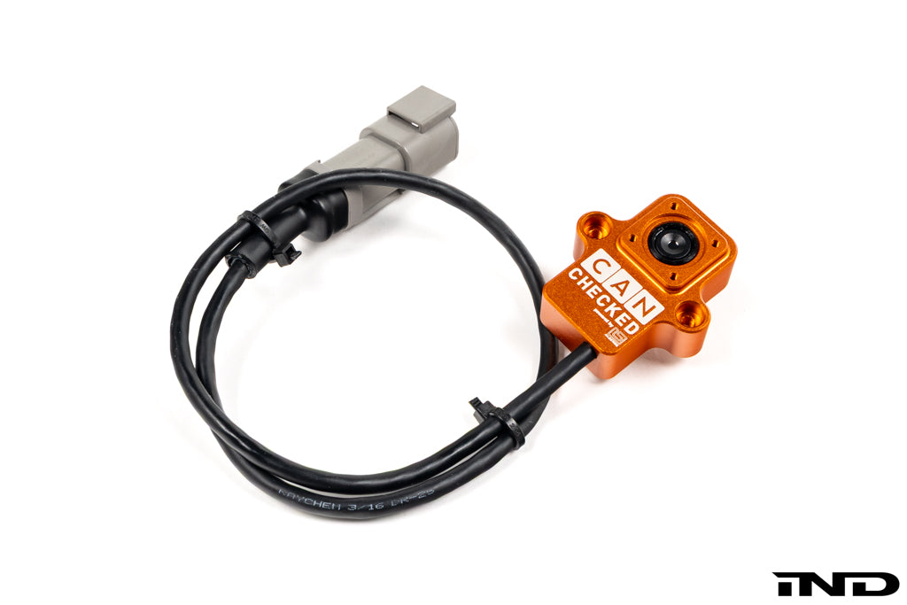 CANchecked TMC04 Tire Temperature Monitoring Set with four infrared tire temperature sensors, cables, and CAN bus connectivity displayed on a white background.