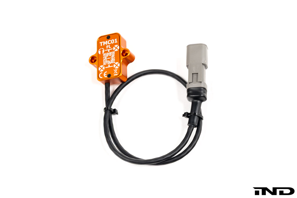 CANchecked TMC04 Tire Temperature Monitoring Set with four infrared tire temperature sensors, cables, and CAN bus connectivity displayed on a white background.