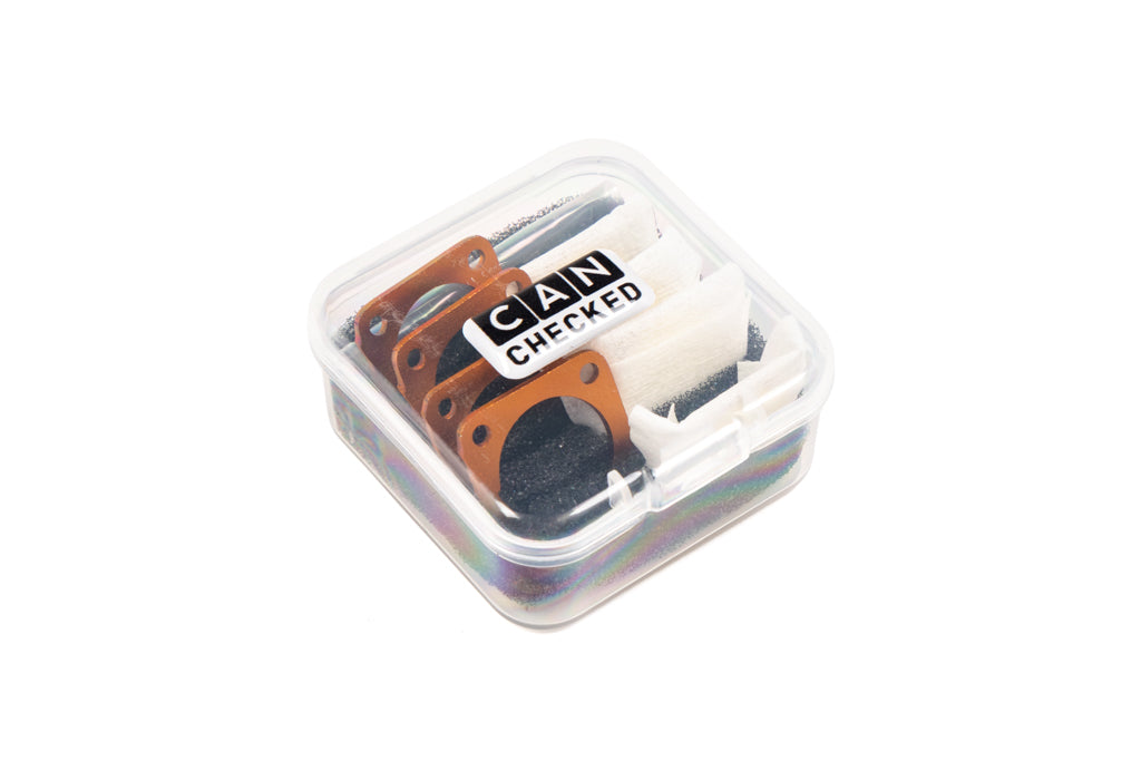 CANchecked TML04 temperature monitoring cover lens kit displayed on a white background, designed to protect compatible CANchecked infrared temperature sensors from debris, dust, moisture, and harsh motorsport operating conditions.