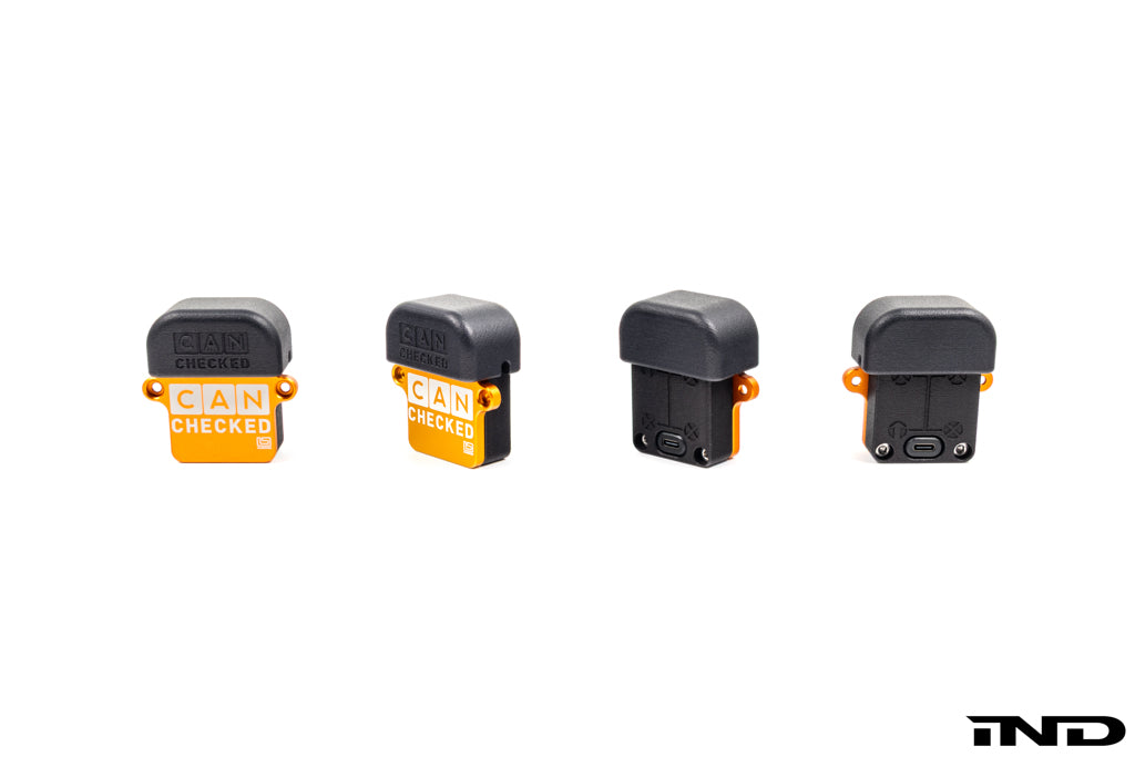 CANchecked TMU04 Wireless Tire Temperature Monitoring Set with four infrared temperature sensors and CAN bus receiver module displayed on a white background.