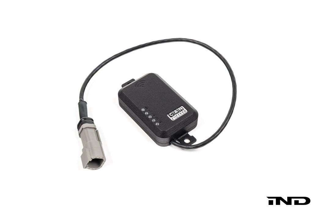 CANchecked TMU04 Wireless Tire Temperature Monitoring Set with four infrared temperature sensors and CAN bus receiver module displayed on a white background.