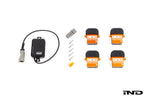 CANchecked TMU04 Wireless Tire Temperature Monitoring Set with four infrared temperature sensors and CAN bus receiver module displayed on a white background.