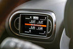 CANchecked MFD32 Gen2 3.2-inch multi-function display installed in a left-hand drive Toyota XP210 Yaris Pre-Facelift, displaying real-time engine and vehicle data with OEM-style dashboard fitment.