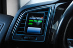 CANchecked MFD28 Gen2 2.8-inch multi-function display installed in a left-hand drive Volkswagen Bus T6, displaying real-time engine and vehicle data with OEM-style dashboard fitment.