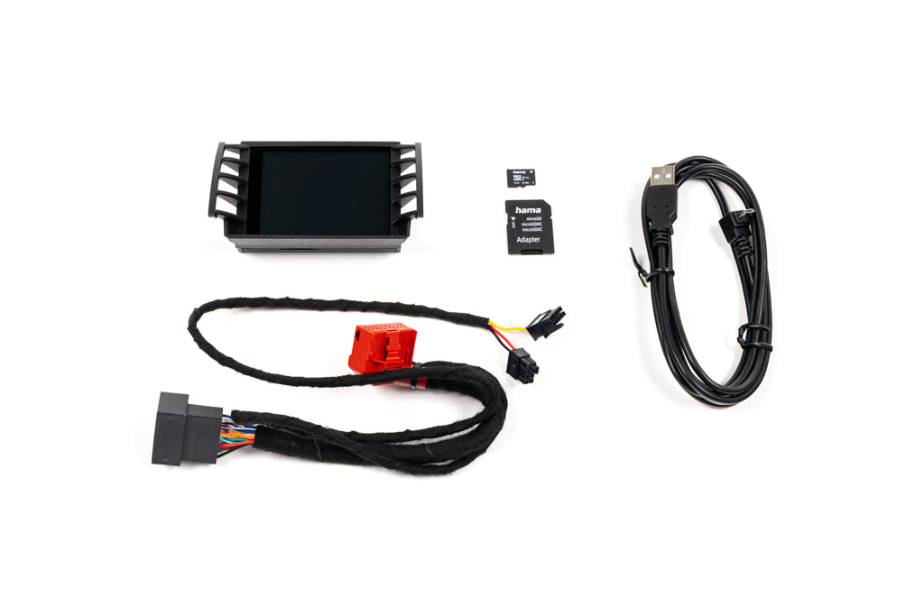 CANchecked MFD32 Gen2 3.2-inch multi-function display for Volkswagen MK5 Golf shown on a white background, featuring a vehicle-specific air vent integration, touchscreen interface, and real-time vehicle data monitoring.