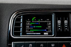 CANchecked MFD32 Gen2 3.2-inch multi-function display installed in a left-hand drive Volkswagen MK5 Polo, displaying real-time engine and vehicle data with OEM-style dashboard fitment.