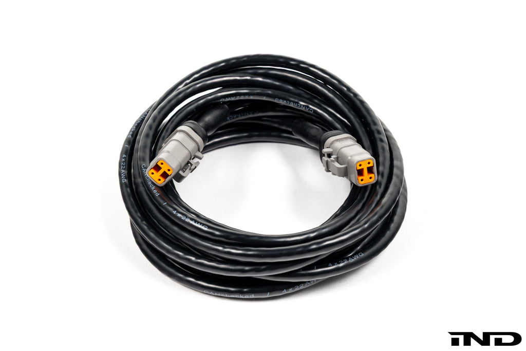 CANchecked Extension Cable DTM2DTM 3.5m with waterproof DTM connectors for CAN bus distribution modules, displays, sensors, and motorsport electronics, shown on a white background.