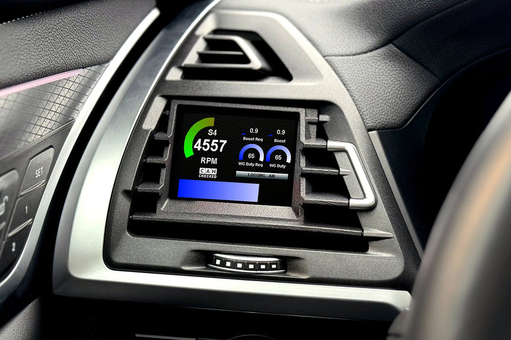 CANchecked F97 X3M / F98 X4M LCI 2.8-inch Gen2 Multi Function Display installed in car interior, left-hand drive model.