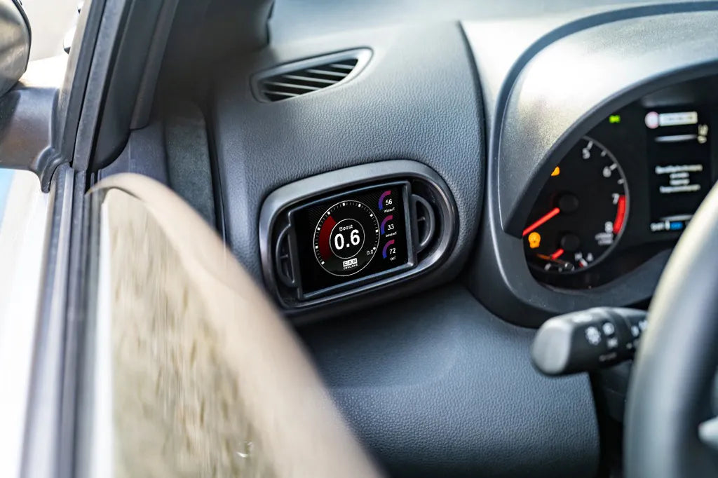 CANchecked Toyota XP210 Yaris 3.2" Gen2 Multi Function Display inside view, LHD interior dashboard component.
