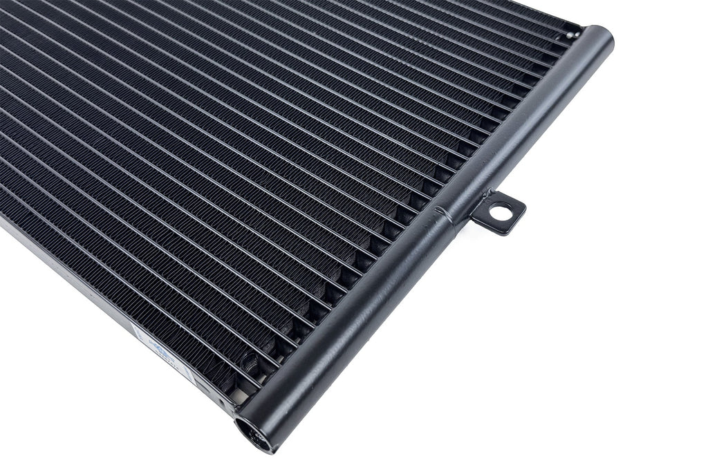 Close-up fin view of CSF OEM+ Performance A/C Condenser for Porsche 996 911 and 986 Boxster on white background