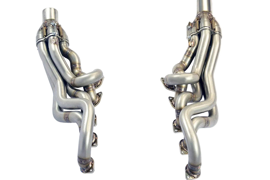 Supersprint stainless exhaust manifold set for BMW E6X M5 and M6, showing the polished metal components and flange details.