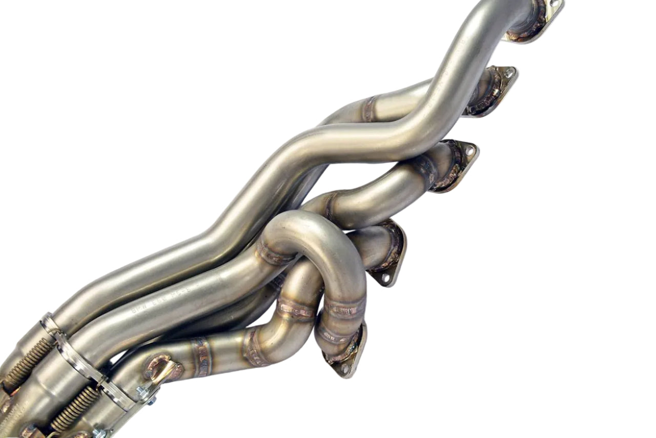 Supersprint stainless steel exhaust manifold set for BMW E6X M5 and M6, available for LHD and RHD models.