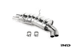 Eisenmann Performance Exhaust for BMW E46 320i, 325i, and 330i shown on a white background featuring premium stainless steel construction and signature Eisenmann exhaust tips.