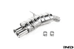 Eisenmann Performance Exhaust for BMW E46 320i, 325i, and 330i shown on a white background featuring premium stainless steel construction and signature Eisenmann exhaust tips.