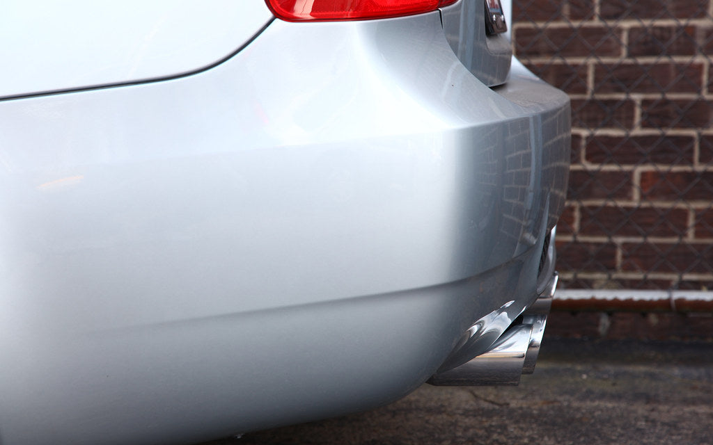 Eisenmann E90 M3 Performance Exhaust installed on a BMW E90 M3, showcasing the premium stainless steel exhaust system and signature Eisenmann exhaust tips.
