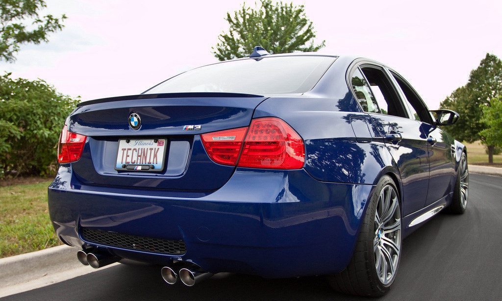 Eisenmann E90 M3 Performance Exhaust installed on a BMW E90 M3, showcasing the premium stainless steel exhaust system and signature Eisenmann exhaust tips.