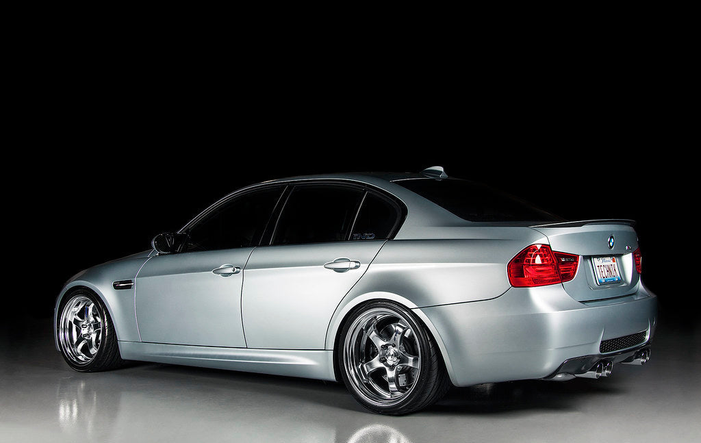 Eisenmann E90 M3 Performance Exhaust installed on a BMW E90 M3, showcasing the premium stainless steel exhaust system and signature Eisenmann exhaust tips.