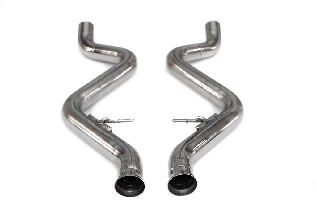 Eisenmann E90 M3 Performance Exhaust shown on a white background, featuring a valved stainless steel exhaust system engineered for the BMW E90 M3 with enhanced exhaust tone and OEM-quality fitment.