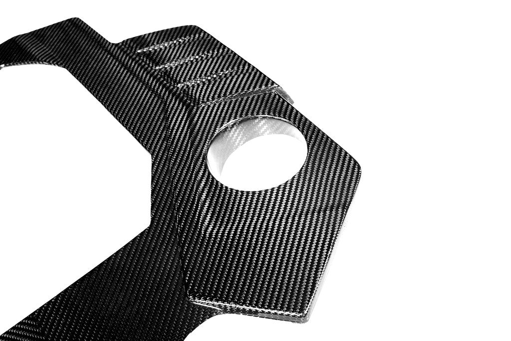 Eventuri black carbon engine cover for Audi C8 RS6 and RS7, exterior car accessory with a glossy finish.