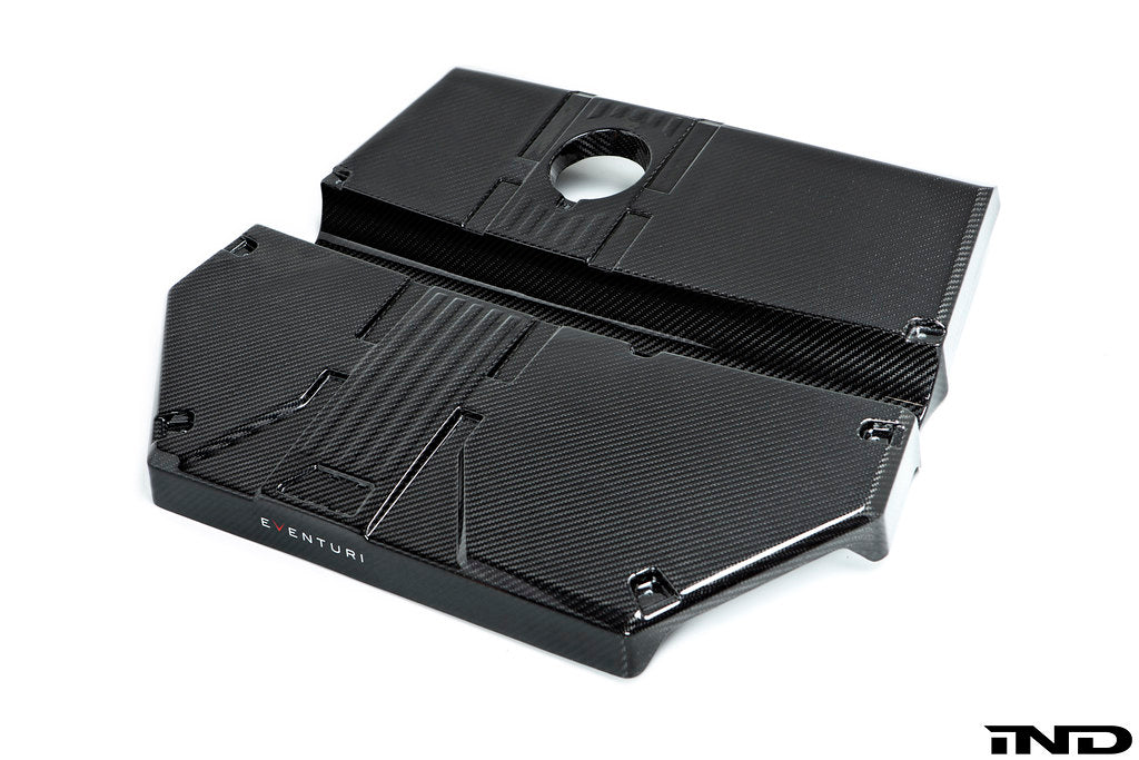 Eventuri BMW F97 X3M F98 X4M carbon intake system S58 prepreg fiber white background