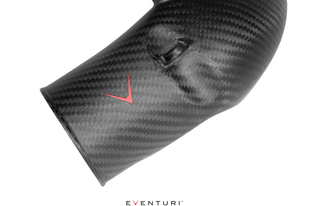 Eventuri carbon turbo inlet set for BMW G90 G99 M5 S68, featuring matte finish and performance-oriented design.