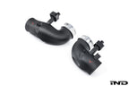 Eventuri BMW G90 G99 M5 S68 carbon turbo inlet set in matte finish, overhead view showing detailed performance intake components.
