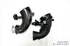 Eventuri carbon turbo inlet set for BMW G90 G99 M5 S68 engine, performance upgrade with sleek carbon fiber design.