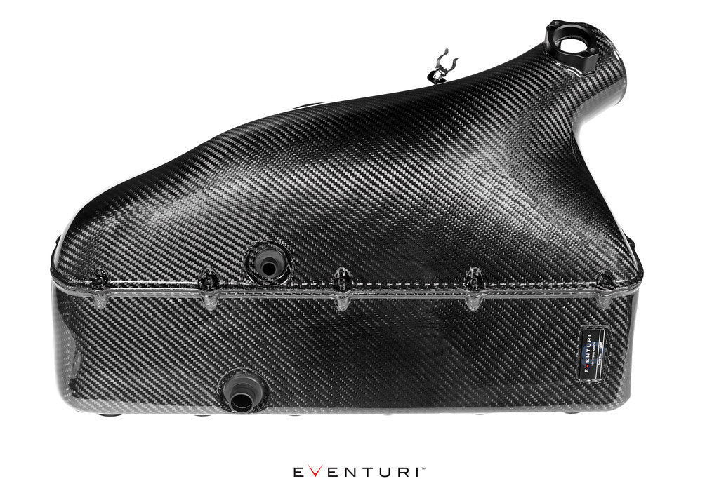 Eventuri Hybrid Carbon Airbox System for the BMW E36/7 Z3M shown on a white background, featuring a prepreg carbon fiber airbox, carbon intake components, and OEM MAF-compatible design for the S54 engine.