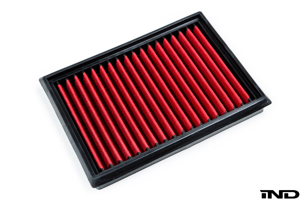 Eventuri E46 M3 S54 performance panel filter, black replacement filter with brand logo, designed for improved engine airflow.