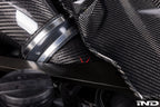 Close-up of Eventuri carbon turbo inlet set for F9X X5M, X6M, G09 XM, M60i LCI showing connectors and high-performance build.