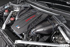 Eventuri carbon turbo inlet set installed on BMW F9X X5M, X6M, G09 XM, M60i LCI performance engine upgrade
