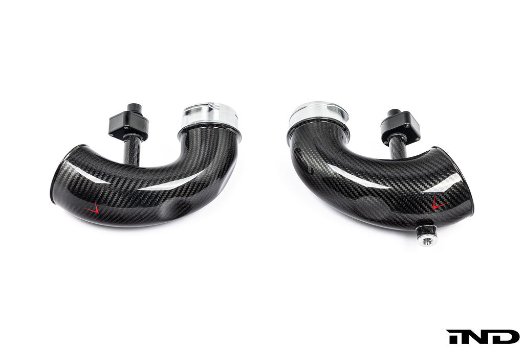 Eventuri carbon turbo inlet set for F9X X5M, X6M, G09 XM, and M60i LCI, featuring sleek black carbon fiber components.