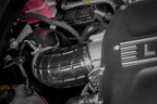 Eventuri Lotus Emira V6 black carbon intake system installed, showcasing its sleek design and performance-focused construction.