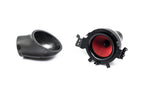 Eventuri Lotus Emira V6 black carbon intake system, high-performance automotive part with sleek design on white background.