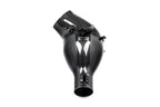Eventuri Lotus Emira V6 black carbon intake system showcasing sleek design and high-performance materials on a white background.