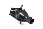 Eventuri Lotus Emira V6 black carbon intake system installed, showcasing sleek performance-oriented design on white background