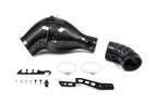 Eventuri Lotus Emira V6 black carbon intake system showcasing sleek design against a white background.