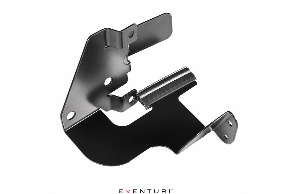 Eventuri black carbon intake system for Mercedes AMG A45 and CLA45, showcasing the performance intake bracket and sleek design.