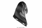 Black carbon intake system for Mercedes AMG A45 CLA45 by Eventuri, showcasing the sleek performance intake duct.