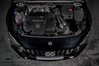 Eventuri black carbon intake system installed in engine bay of Mercedes AMG A45 and CLA45, enhancing performance and airflow.