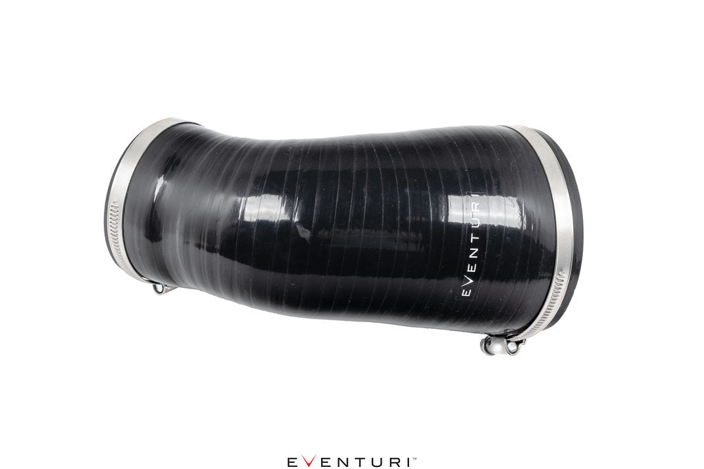 Eventuri silicone intake coupler for Volkswagen MK8 applications displayed on a white background, designed to connect the carbon intake system while maintaining smooth airflow and secure fitment.