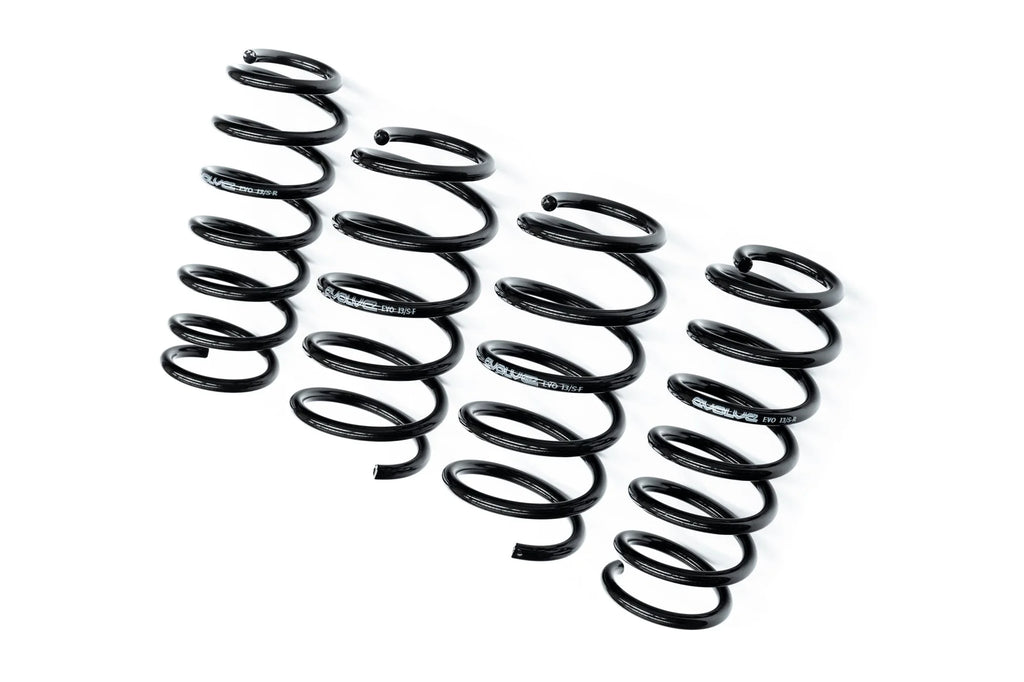 Evolve I01 i3 i3S Lowering Springs shown on a white background, engineered to lower the BMW i3, i3S, and Range Extender while maintaining ride comfort and everyday drivability.
