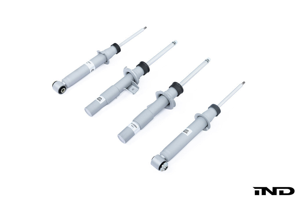 Evolve I01 i3 i3S Shock Absorber Set shown on a white background, developed with Bilstein UK to improve ride comfort, stability, and handling for the BMW i3, i3S, and Range Extender.